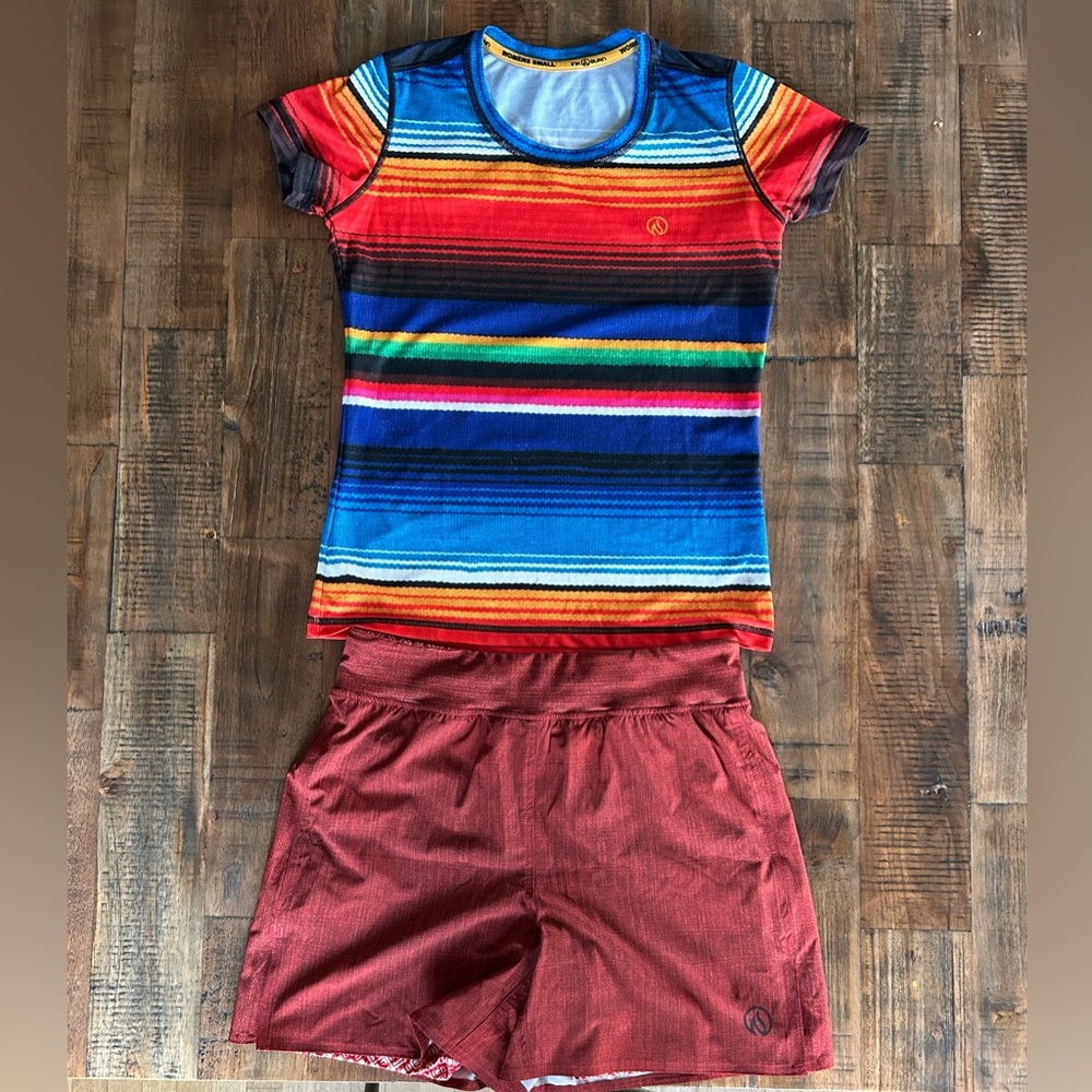 INknBURN vintage striped women’s tech shirt & running shorts with stretch liner